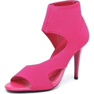 NEWBELLA Hot Pink Sock Booties Stiletto Heel Open Toe Ankle Boots Women Size 9